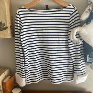 J Crew Blue & White Striped LS T Shirt with Cuffs XS